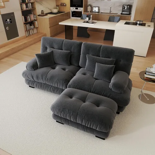 Miniatura 30 de Sofá modular de gran tamaño de 94 pulgadas, sofás seccionales grandes de color beige y blanco para sala de estar, juego de sofá de terciopelo, sofás