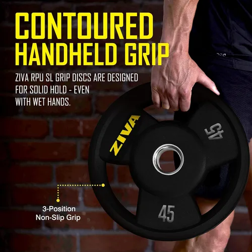 Miniatura 3 de ZIVA RPU Grip Disc Olympic - Disco de peso de 2 pulgadas, revestimiento de uretano de goma resistente de alta calidad, inserto de acero inoxidable