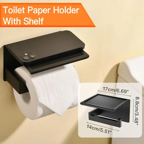 Miniatura 5 de Toalleros para baño, color negro, 5 piezas de 16 pulgadas, accesorios de accesorios de baño, montaje en pared, incluye barra de toalla de mano