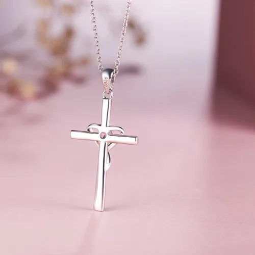 Miniatura 4 de AmorAime - Collar de cruz de plata de ley 925 para mujeres y hombres con circonita cúbica 5A para adolescentes y niñas regalos para Navidad