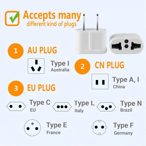Miniatura 4 de Adaptador de enchufe europeo a estadounidense, adaptador de salida de viaje pequeño europeo a estadounidense, adaptadores de la UE a EE. UU.