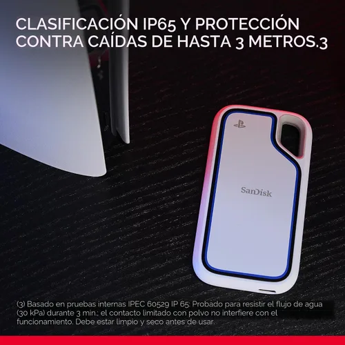 Miniatura 7 de SanDisk SSD portátil Extreme de 2 TB, con licencia oficial para consola PlayStation 5 y PC, hasta 1000 MB/s, USB-C, USB 3.2 Gen 2, protección contra