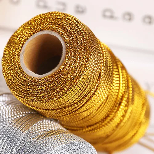 Miniatura 4 de Cuerda metálica de oropel para colgar adornos de Navidad, decoración, manualidades y envoltura de regalos, 0.059 in, 110 yardas (dorado)