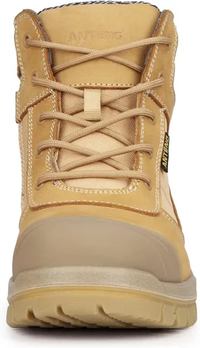 Miniatura 3 de Botas de trabajo para hombre, piel nobuck con puntera de acero, cremallera YKK, 6 pulgadas, SD, antipinchazos (AT501, trigo)
