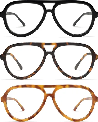 AMOMOMA Paquete de 3 Gafas de Lectura Aviador Retro Extragrandes para Mujeres y Hombres, Marco Grande Clásico con Filtro de Luz Azul para