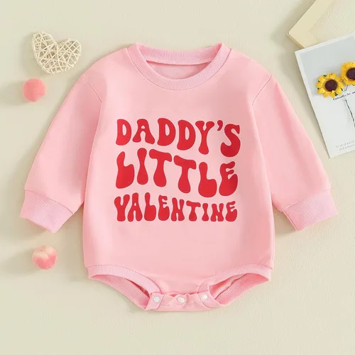 Miniatura 60 de SOLILOQUY Traje de manga larga con cuello redondo para el primer día de San Valentín para bebé niño y niña, mameluco de corazón de amor