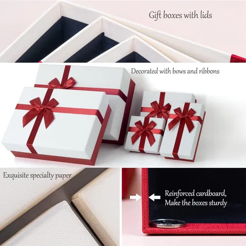 Miniatura 4 de Caja de regalo para regalo, juego de 5 cajas de regalo con tapas, cajas resistentes y elegantes para regalos, cajas de regalo rojas con cinta