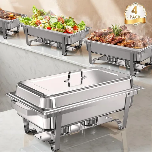 Miniatura 8 de Platos de roce para buffet, paquete de 4, 11 cuartos cuadrados [tamaño grande y resistente] Calentadores de alimentos de acero inoxidable para Oro