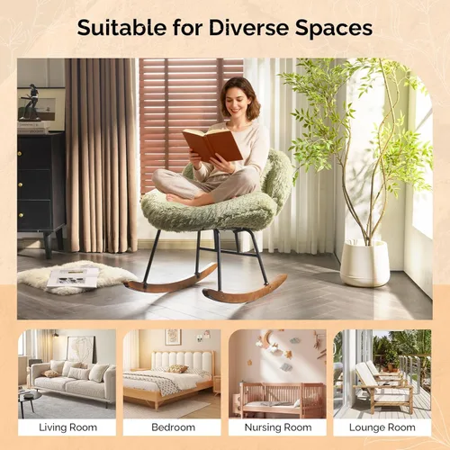 Miniatura 9 de VINGLI Silla mecedora de guardería extra ancha de 25.6" de 115° sin brazos, silla deslizante curvada linda con patas en X con almohada y madera