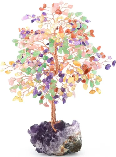 Miniatura 8 de Árbol de Chakra de la Vida de Piedras Preciosas Naturales Árbol de Cristal, Piedras Curativas (406 Piedras) con Racimo de Amatista, Decoración