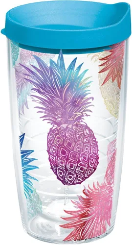 Tervis Vaso aislado de doble pared con estampado de piña en acuarela hecho en Estados Unidos, mantiene las bebidas frías y calientes, 16 onzas,