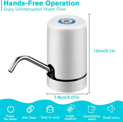 Miniatura 2 de Dispensador de agua para botella de 5 galones, bomba de agua portátil con carga USB, dispensador de agua eléctrico portátil con interruptor Blanco