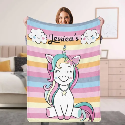 Miniatura 10 de Manta de forro polar personalizada para niños, adolescentes, niños y niñas, bebé, manta con nombre personalizado, manta mágica de arco iris, regalo