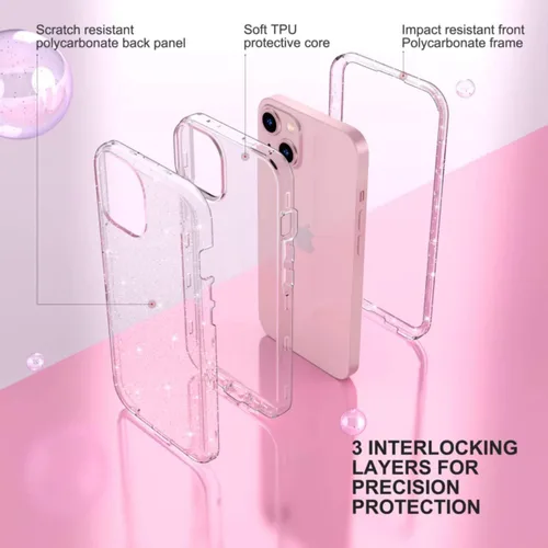 Miniatura 3 de ULAK Funda compatible con iPhone 15 Plus con purpurina, resistente de doble capa de protección a prueba de golpes, funda protectora transparente