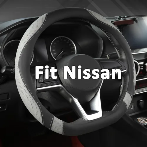 West Llama Funda para Volante de Coche de Fondo Plano para Nissan, Funda para Volante en Forma de D para Rogue, Altima, Kicks (Negro+Gris-Tamaño