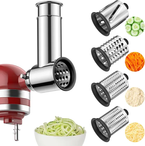 Accesorio Rebanador Triturador de Acero Inoxidable para Batidora de Pie KitchenAid, Incluye Rallador de Queso, Polvo Molido, Rebanador Triturador de