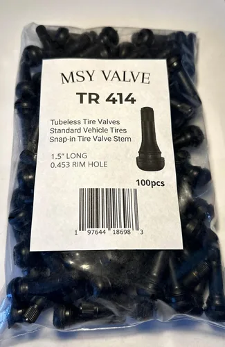 Miniatura 6 de 100 piezas TR414 Vástago de válvula de neumático con tapón de goma negro, Vástagos de válvula sin cámara ajustables para agujeros de llanta de 0.453