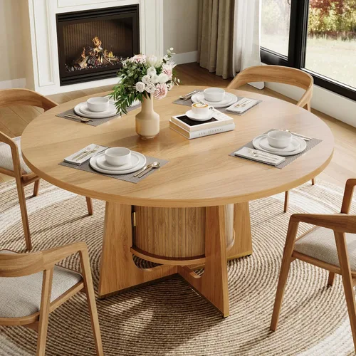Miniatura 4 de IRONCK Mesa de comedor redonda de 47 pulgadas para 4-6 personas con armario de almacenamiento integrado, mesa de cocina moderna de mediados de siglo