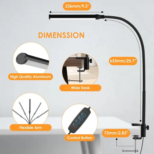Miniatura 8 de ShineTech Lámpara de escritorio LED con abrazadera, con clip que cuida los ojos, luz de escritorio con 3 modos de color y atenuación continua