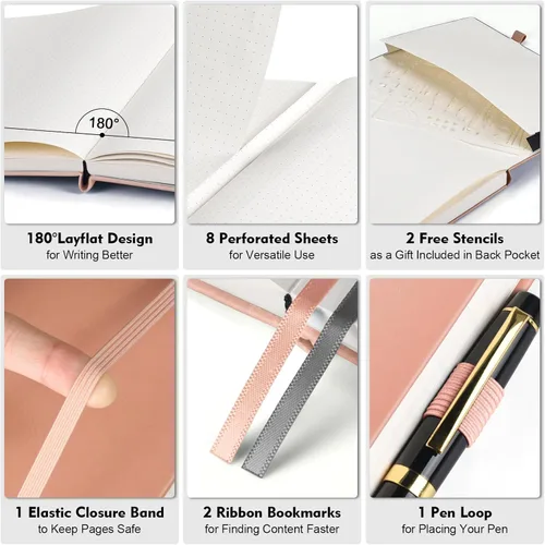 Miniatura 2 de Cuaderno de puntos, 312 páginas numeradas, cuaderno grande B5 de cuero de tapa dura, cuaderno de 3.53 oz/yd² con páginas de índice, diario de puntos
