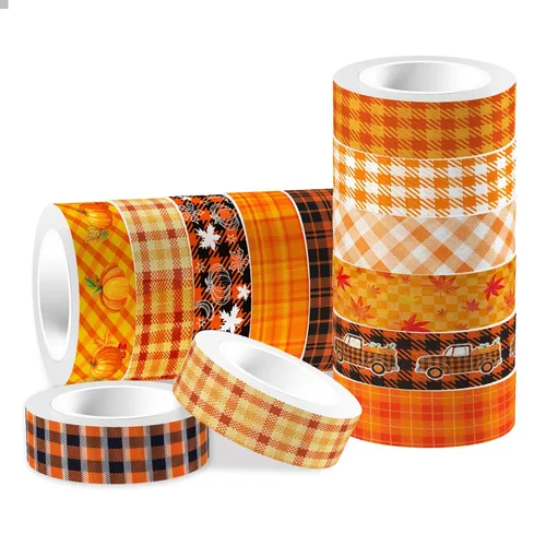 Miniatura 8 de Juego de cinta Washi de arce de calabaza de 16.4 pies, 12 rollos de hojas de otoño con tema de Acción de Gracias, decoración para álbumes