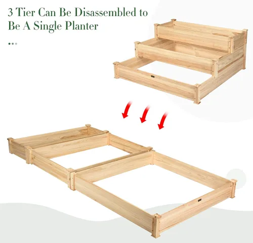 Miniatura 5 de Conjunto de cama de jardín elevada de madera Giantex, caja de plantación rectangular para verduras, frutas, flores, hierbas, cama de plantación