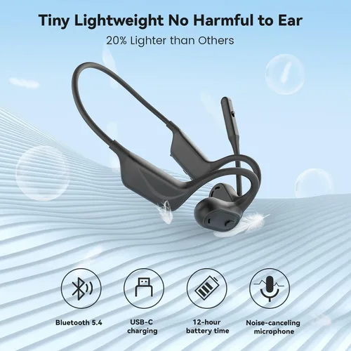 Miniatura 5 de MONODEAL Auriculares de oreja abierta con micrófono, auriculares Bluetooth 5.4 ligeros con botón de silencio de cancelación de ruido, auriculares