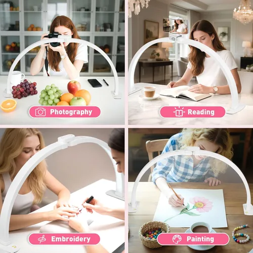 Miniatura 6 de HITTI Lámpara de escritorio de media luna de 29 pulgadas para uñas con soporte para teléfono, lámpara de mesa plegable para uñas, lámpara de mesa
