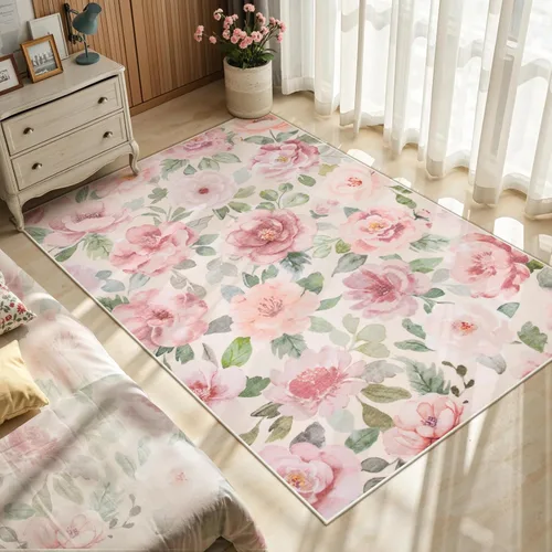 Miniatura 21 de Lahome Alfombra Floral Lavable de 3 x 5 Pies, Alfombras Pequeñas para Dormitorio, Suave Antideslizante, Alfombras para Entrada, Alfombra de Pila