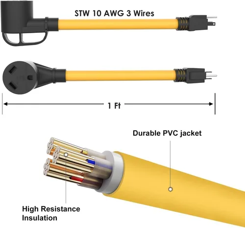 Miniatura 3 de Cable adaptador de caravana de 30 Amp a 15 Amp 110V, macho NEMA 5-15P a hembra TT-30R de alimentación eléctrica Dogbone con mango de agarre, listado