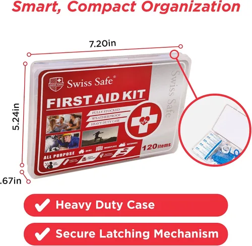 Miniatura 2 de Swiss Safe Mini First Aid Kit – 120 Pcs Compact Hard Shell Medical Kit for Home, Car, Travel, Camping, Hiking, Sports, Office & Outdoor Emergencies