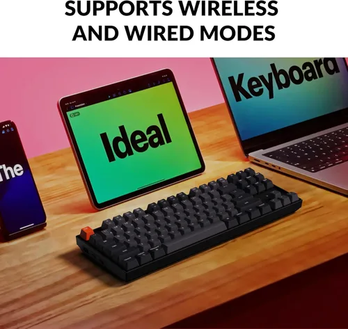 Miniatura 2 de Keychron Teclado mecánico inalámbrico K8, diseño sin llave, 87 teclas, multitarea, Bluetooth/con cable RGB retroiluminado con interruptor azul