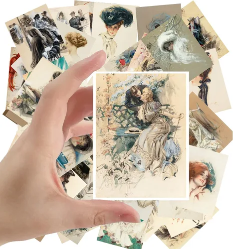 Calcomanías grandes (24 piezas de 2.5 x 3.5 pulgadas cada una) hermosos retratos de hombres y mujeres victorianos, postales vintage, tarjetas de