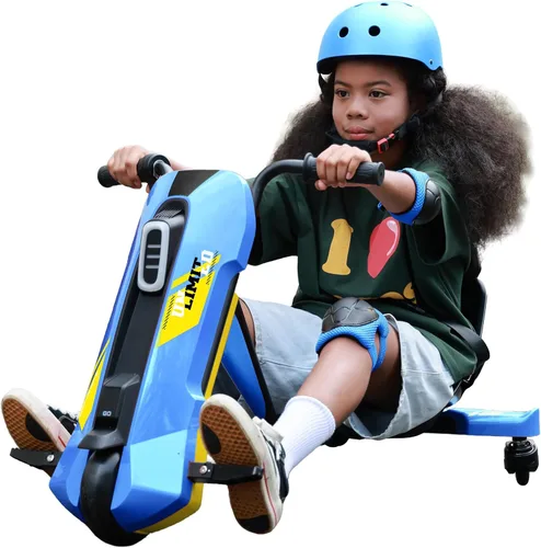Go Kart eléctrico para niños de 6 a 12 años, cambio de carrito de deriva de 12 V, giro de 360°, empuñadura giratoria, velocidad sin escalones, Azul