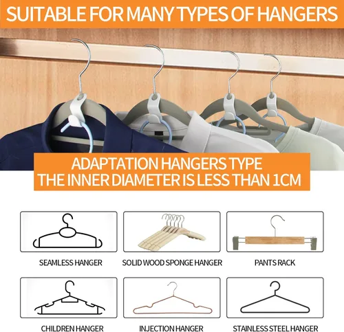 Miniatura 3 de 50 ganchos para colgar ropa, organizador de conector de armario para ahorrar espacio (blanco)