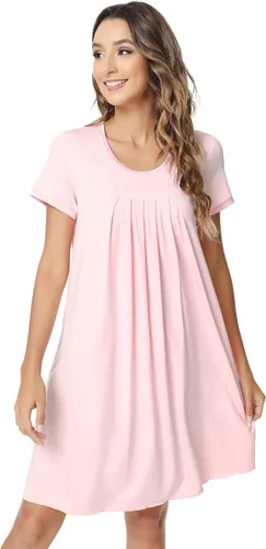 Miniatura 3 de NACHILA Camisones para mujer, viscosa hecha de bambú, camisón de manga corta, plisado, ropa de dormir suave