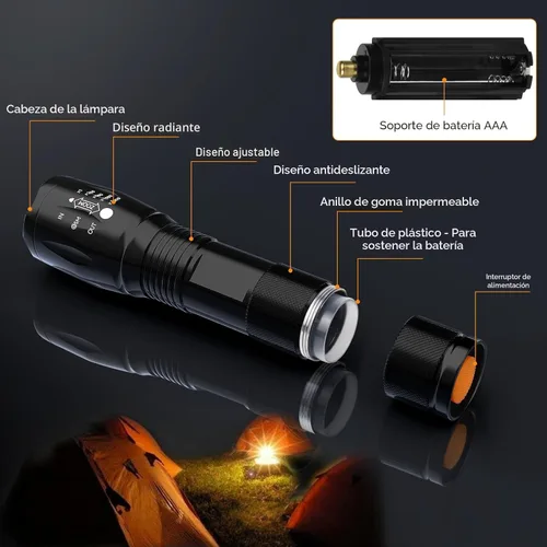 Miniatura 4 de CREE XML T6 3000 lúmenes táctico linterna LED, 5 modos, impermeable 4-Negro