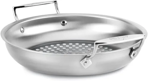 All-Clad Cesta redonda de acero inoxidable al aire libre de 11 pulgadas horno asador seguro 600F ollas y sartenes, utensilios de cocina plata