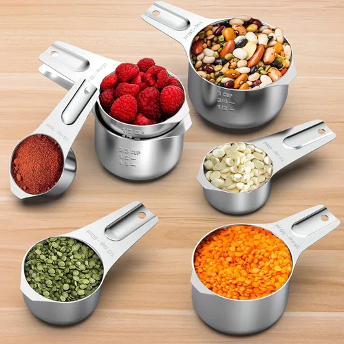 Miniatura 4 de Wildone - Juego de 7 tazas medidoras de acero inoxidable con marcas fáciles de leer para medir ingredientes secos o líquidos, juego de 7