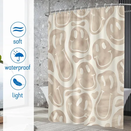 Miniatura 2 de Decoración de baño hippie retro, cortina de ducha de vaca y fresa, tela de poliéster impermeable, 72 x 72 pulgadas, albaricoque