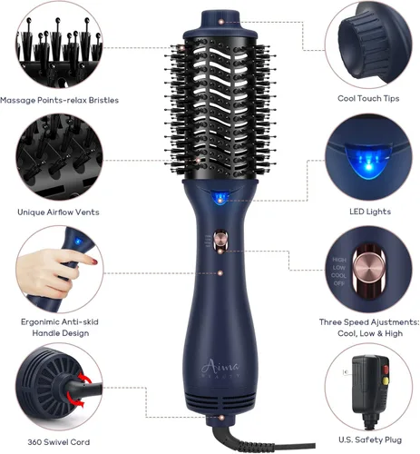 Miniatura 8 de Aima Beauty - Secador de pelo y cepillo voluminizador de un solo paso, herramienta de peinado de cabello, alisador de cerámica, rizador, moldeador