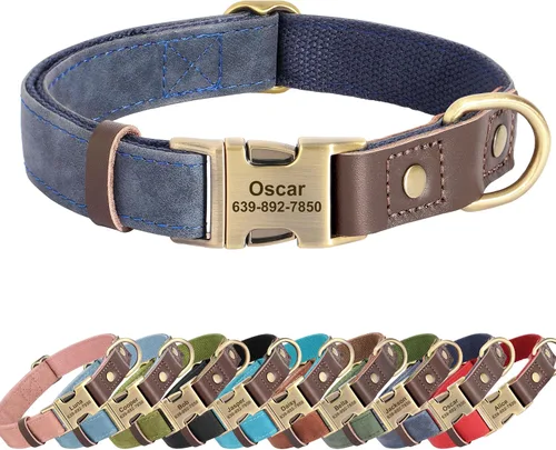 Miniatura 15 de Collares personalizados de piel sintética suave con nombre de mascota y número de teléfono para perros medianos, collares ajustables y duraderos