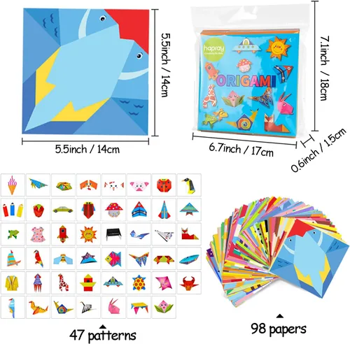 Miniatura 4 de Kit de origami Hapray para niños de 5 a 8 años, con libro guía, 98 hojas de papel con 47 patrones, proyectos de arte y manualidades DIY, regalo