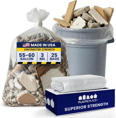 Miniatura 9 de Plasticplace Bolsas de basura para contratistas de 55-60 galones │ 3.0 mil │ Bolsa de basura negra resistente │ 38 pulgadas x 58 pulgadas