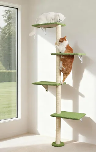 Postes altos de rascado para gatos, árbol de gatos de 4 niveles, torre para gatitos montada en la pared, pared de escalada con alfombra para gatos