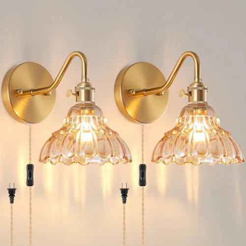 Miniatura 13 de Juego de dos apliques de pared vintage que funcionan con pilas, para interiores, no cableados, de latón y cristal verde, luces de pared RGB