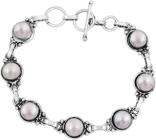 Miniatura 13 de Round Shape Natural & Synthetic Gemstones Silver Plated Bracelets for Women - Vintage Bohemian Style Handmade Birthstone Adjustable Link Bracelet