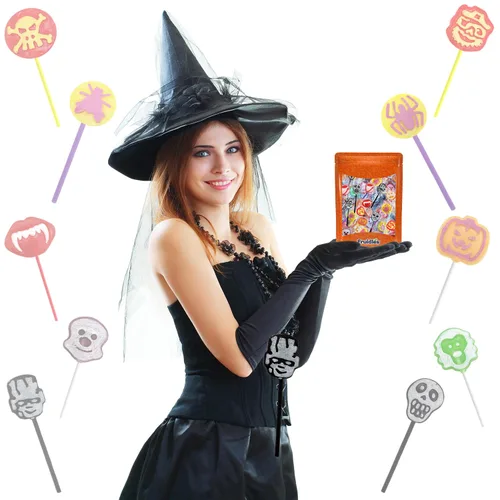 Miniatura 4 de Fruidles Caramelos de paletas de tatuaje de Halloween, paquete variado, rellenos de bolsas de fiesta, envueltos individualmente (1 libra)