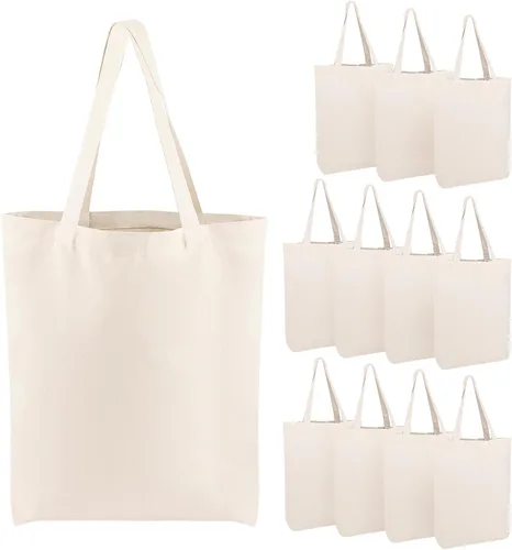Miniatura 11 de Segarty Bolsa de lona pequeña, paquete de 6 bolsas de lona en blanco de 15 x 16 pulgadas para mujer, bolsa lisa reutilizable con algodón natural