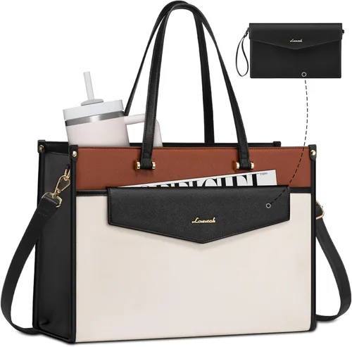 Miniatura 10 de LOVEVOOK Bolsa de mano para laptop para mujer, bolsa de trabajo profesional 2 en 1 de 15.6 pulgadas, maletín de negocios con bolso de mano, bolso